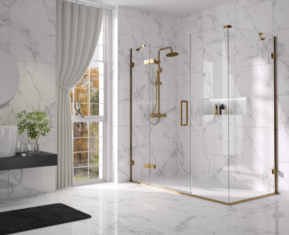 Arysto Colour Hinge Door and 2 Inline Panels with Side Panel in Brushed Bronze